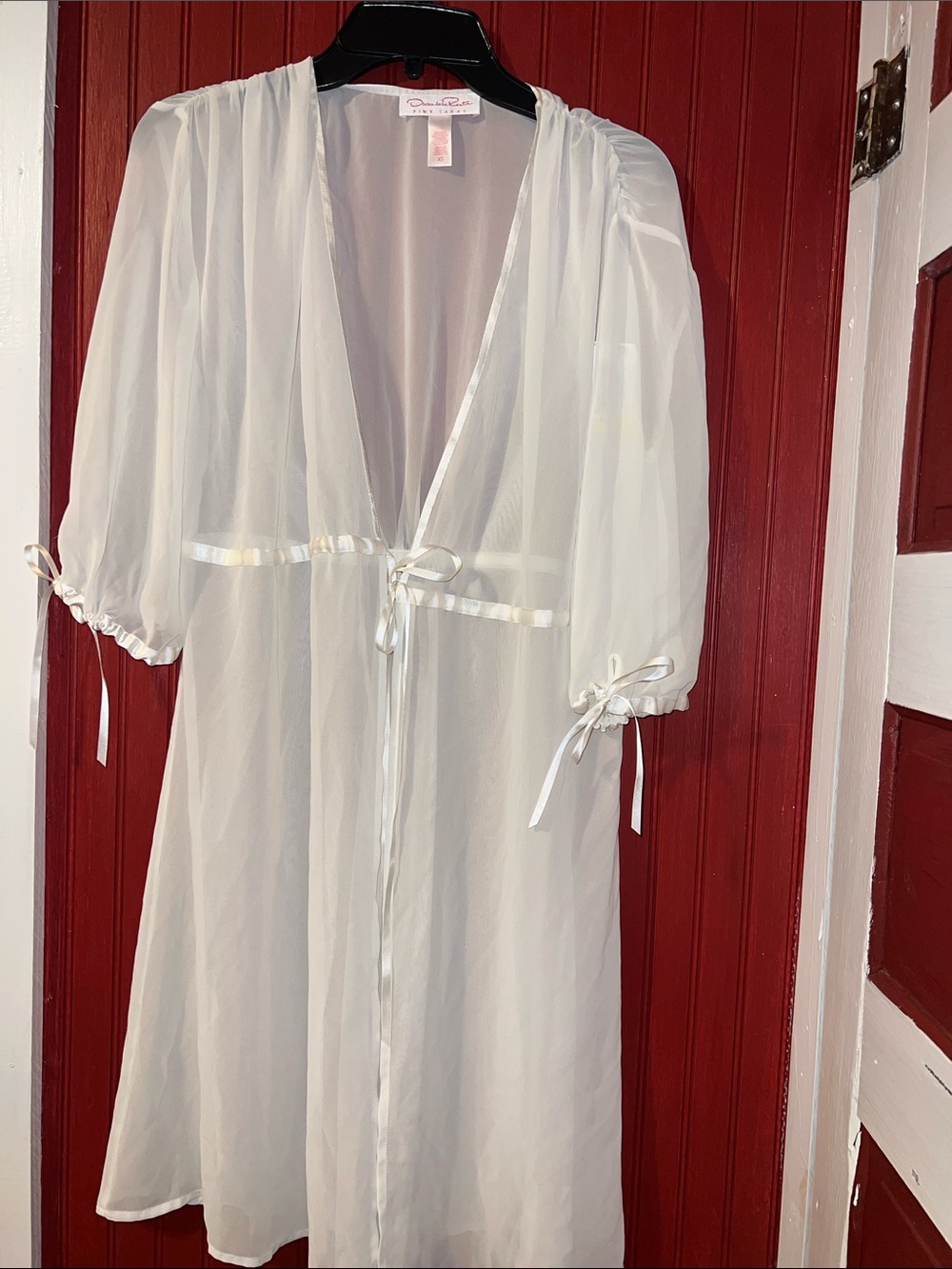 Oscar de la  Renta Pink Label Sheer Ivory Tie-Front Robe XS